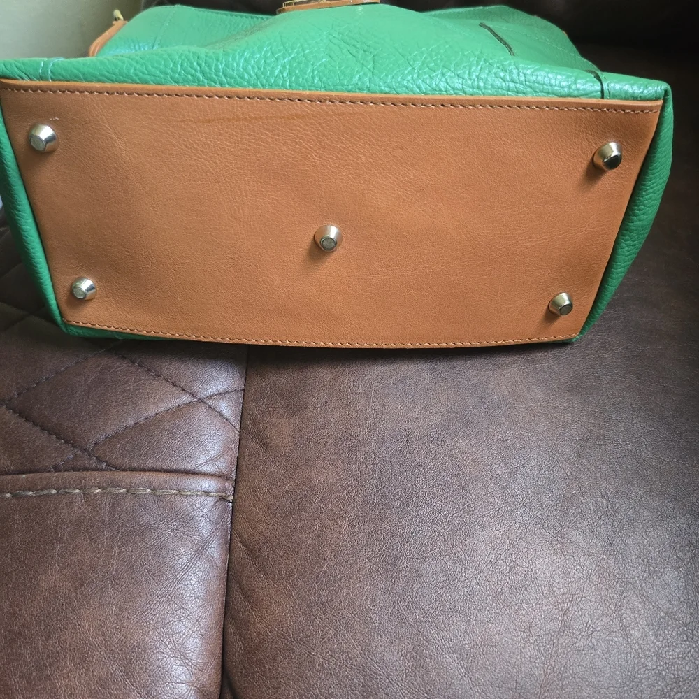 Valentina Green and Tan Hobo Bag with Leather Accents - Picture 10 of 10